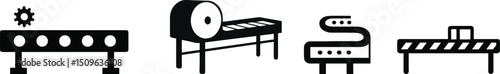 Vector illustration set of a conveyor belt system on a plain white background

