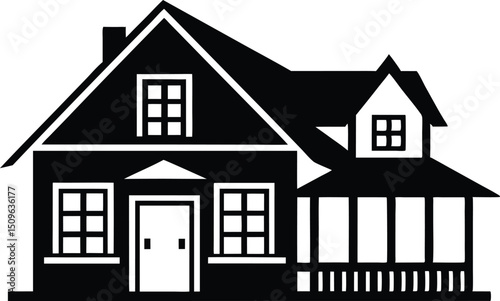 Craftsman style Farmhouse Silhouette design, Craftsman style Farmhouse vector silhouette illustration