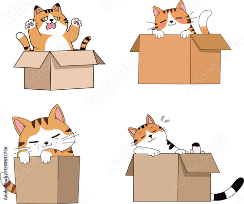 Cartoon Cats in Boxes