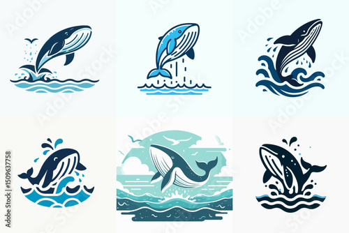 jumping whale vector illustration