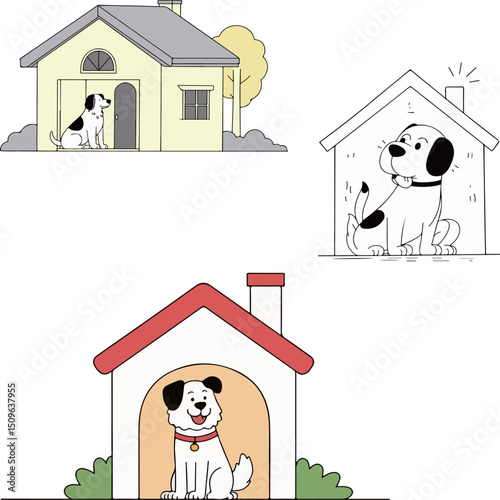 Dogs in Houses Cartoon Illustration
