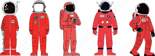 Diverse Astronaut Suits in Red