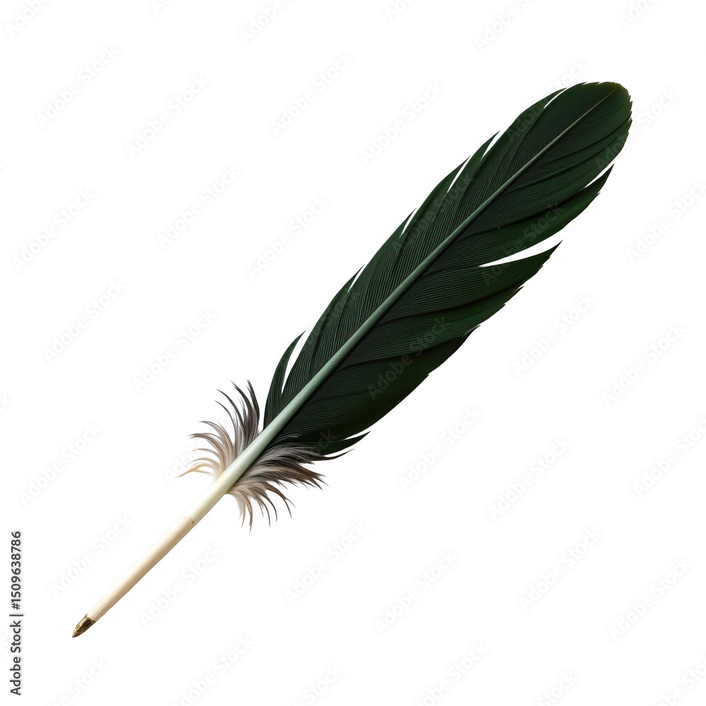 Obraz premium Elegant Green Feather Isolated on a White Background for Artistic and Natural Inspired Projects