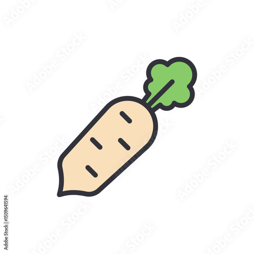 Illustration Of An Elongated Beige Vegetable With Green Foliage