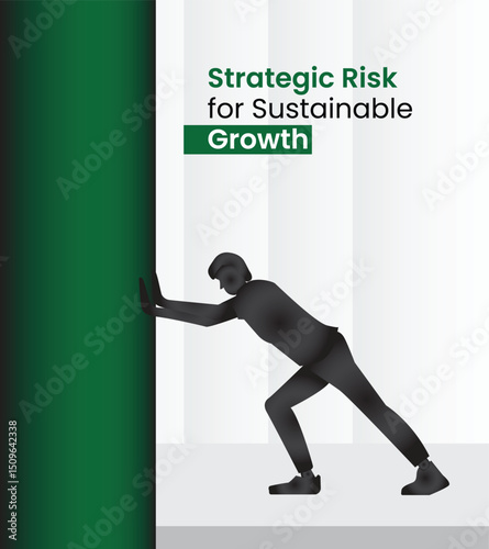 Pushing Boundaries: A person is symbolically pushing a vibrant green column that symbolizes effort and progress and this illustration depicts the quest for growth. 