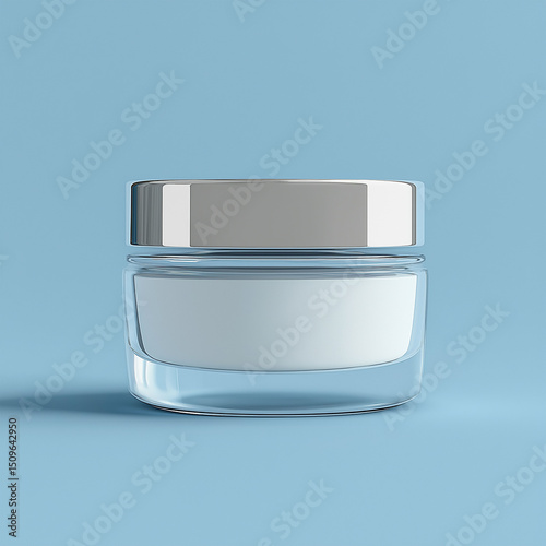 round glass container for luxury skincare products, featuring sleek design and white lid, perfect for showcasing high end cosmetics