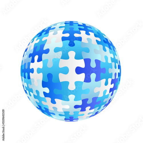 Jigsaw puzzle globe sphere. Vector isolated on white background.	