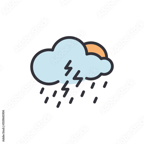 Weather Icon Featuring Lightning Storms And Intense Rainfall Illustration
