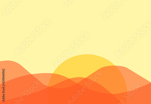 minimalist background of hills and sun with a combination of yellow and orange