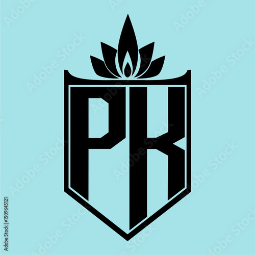 PK Logo with Elegant Crown Symbol and Shield