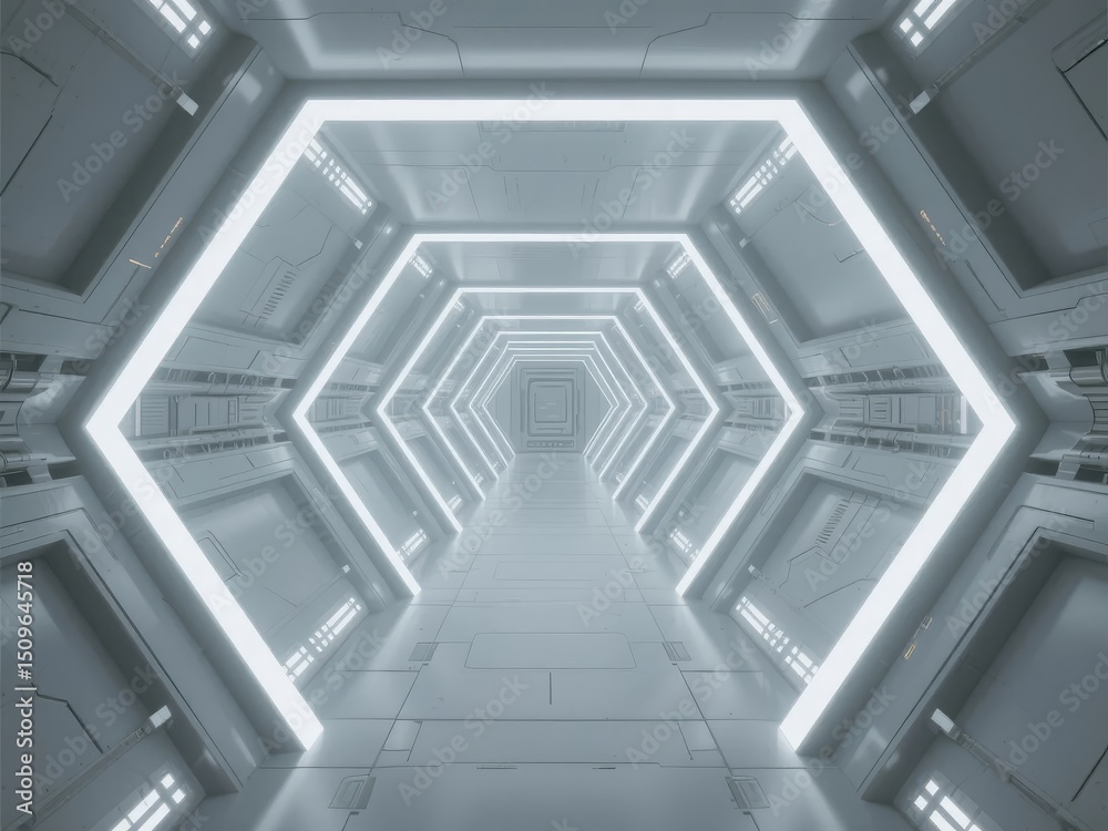 Obraz premium Futuristic Hexagonal Corridor with Illuminated Edges