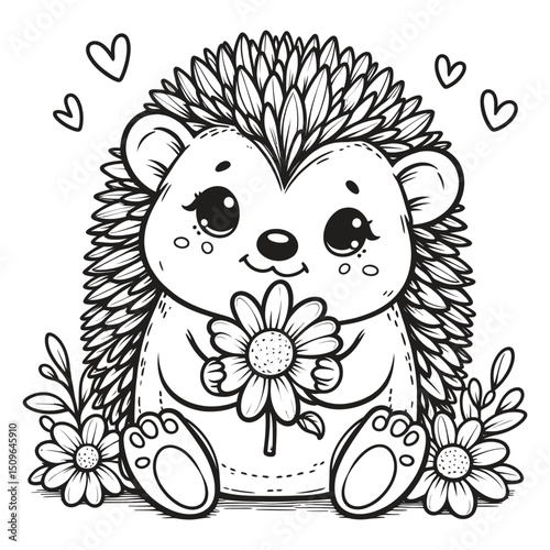 Hedgehog with Flower Cartoon