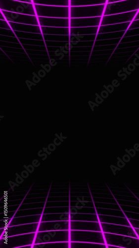 A digital background featuring a glowing pink neon grid over a dark space, evoking a retro-futuristic sci-fi aesthetic.