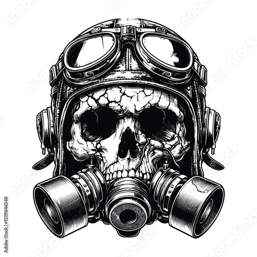 Skull in Helmet with Gas Mask