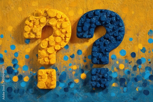 Two Question Marks, Yellow and Blue Texture