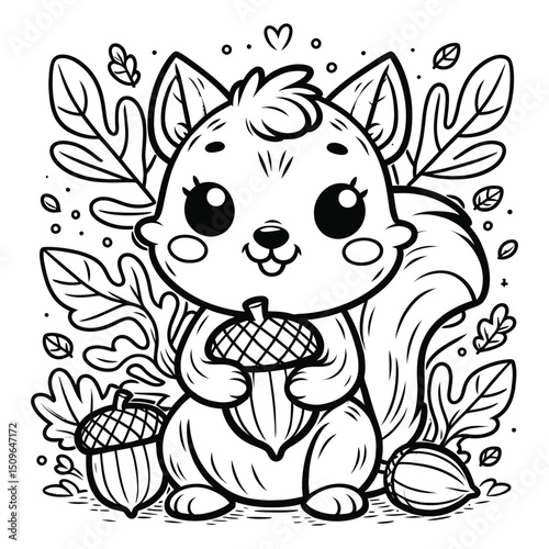 Squirrel and Acorn Coloring Page