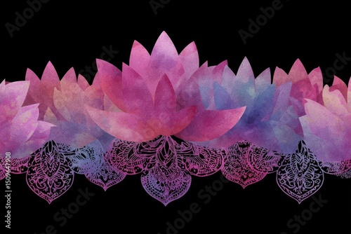 Watercolor Lotus Flowers with Lace Border