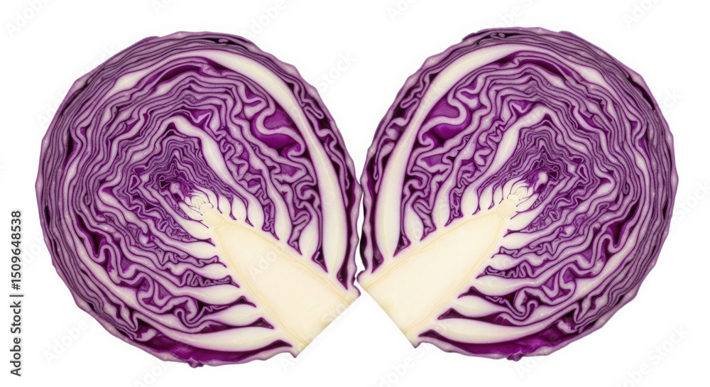 Fototapeta premium Red cabbage sliced in half vegetable healthy food photography culinary ingredient fresh produce diet raw food on transparent background