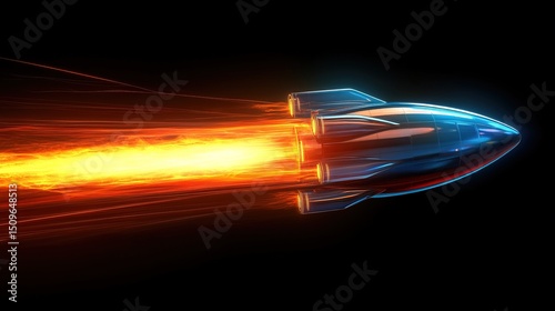 A glowing neon rocket ship launching, symbolizing a startupâ€™s rapid growth 