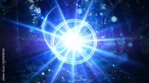Glowing ring surrounded by trees in a mystical forest at dusk creates an enchanting atmosphere