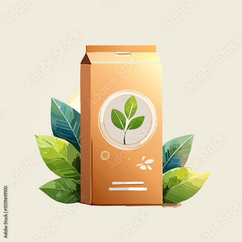 Eco-Friendly Product Packaging Vector Illustration of Sustainable Carton Design with Leaf Motifs