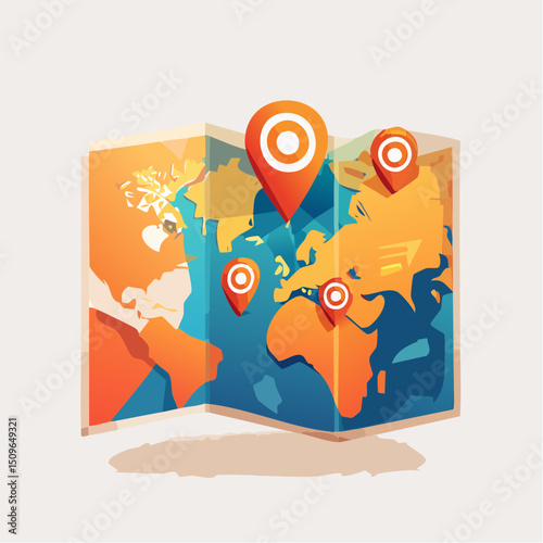 Colorful Stylized World Map with Location Markers Vector Illustration