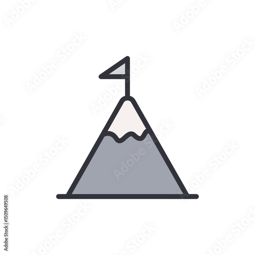 Mountain Peak With Flag Illustration On Transparent Background