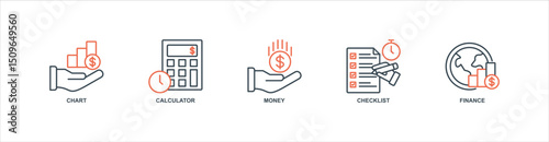 financial plan banner web icon set vector illustration concept with icon of chart, calculator, money, checklist, finance