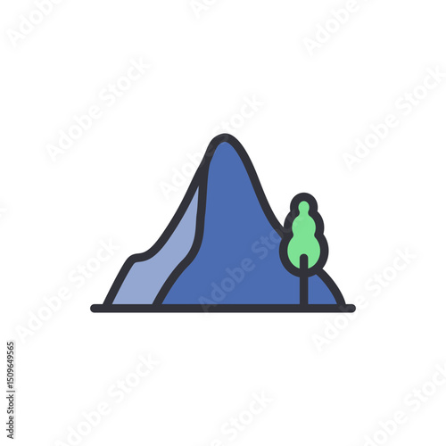Simple Vector Illustration Of A Mountain Landscape With A Tree