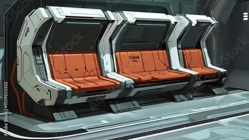 Futuristic Interior Concept: Sci-Fi Seating Pods for Advanced Travel Space