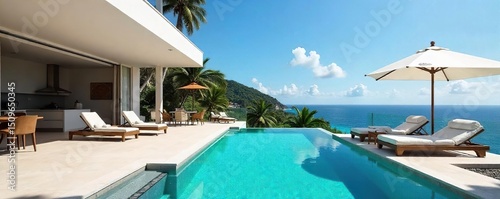 Luxury villa holiday home with private pool and stunning ocean views Perfect for a relaxing getaway Enjoy spacious interiors and outdoor entertaining areas , swimming pool, holiday home, beach