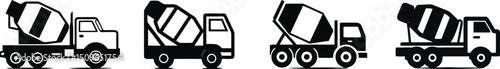 Vector illustration set of a concrete mixer truck

