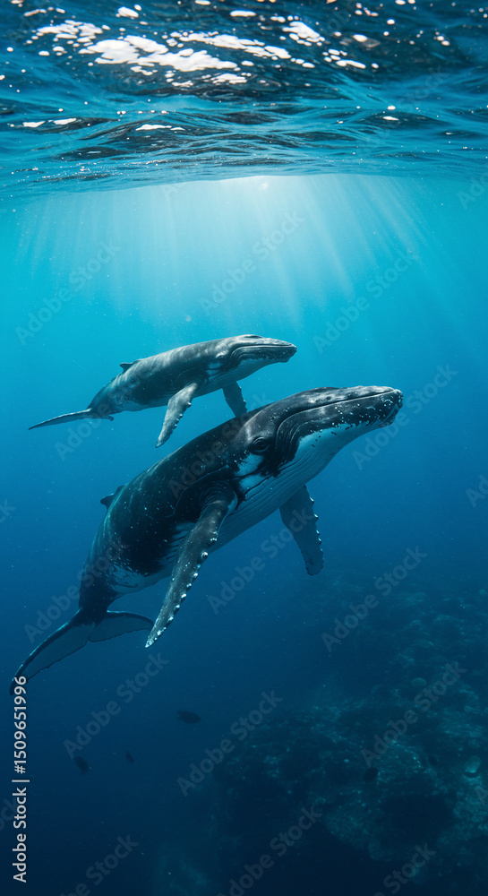 Fototapeta premium Whale Swimming Underwater Ocean