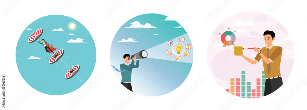 Naklejka premium Challenge or aspiration concept to success. Product discovery. Data cleansing process to arrange.