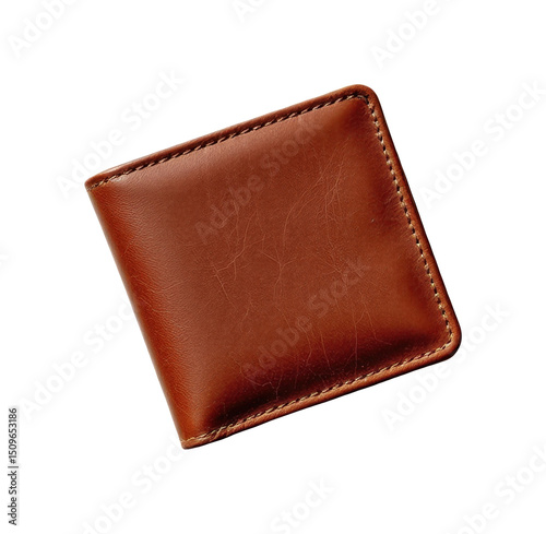 A classic brown leather wallet with visible stitching and a smooth, polished finish.
