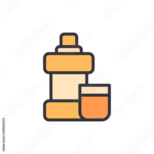 Graphical Representation Of A Mouthwash Bottle And A Filled Cup