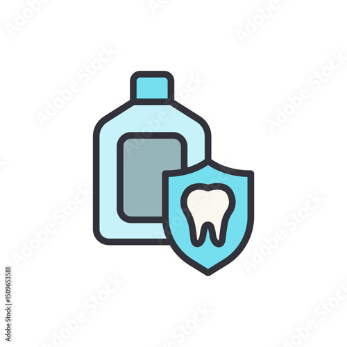Mouthwash Bottle With Dental Shield Emblem Symbolizing Oral Hygiene