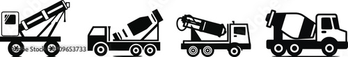 Vector Illustration of Concrete Pump Truck – Construction Machinery Silhouette

