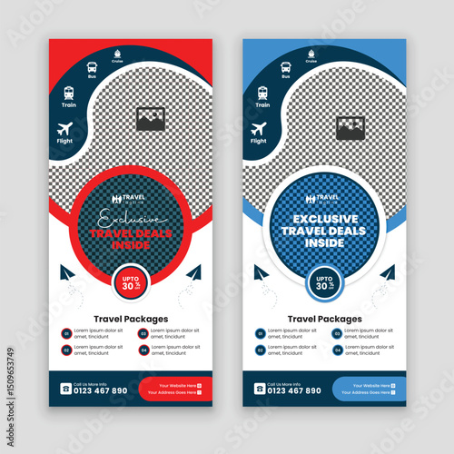 Modern Travel and Tourism DL Flyer and Rack Card Design Template, perfect for promoting travel businesses and showcasing services with professional, eye-catching designs