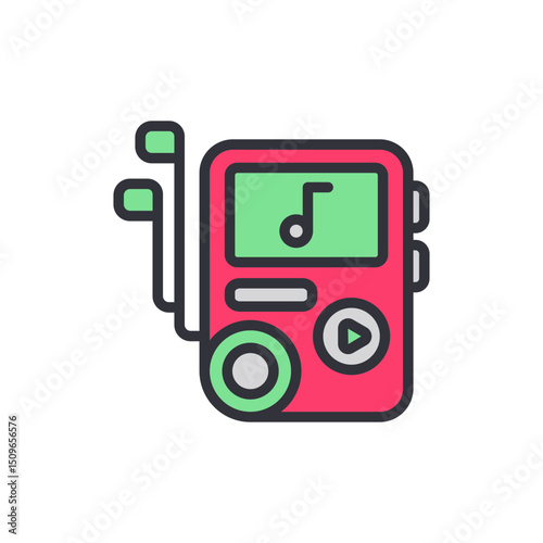 Vibrant Portable Music Player Displaying Musical Note Icon With Earphones