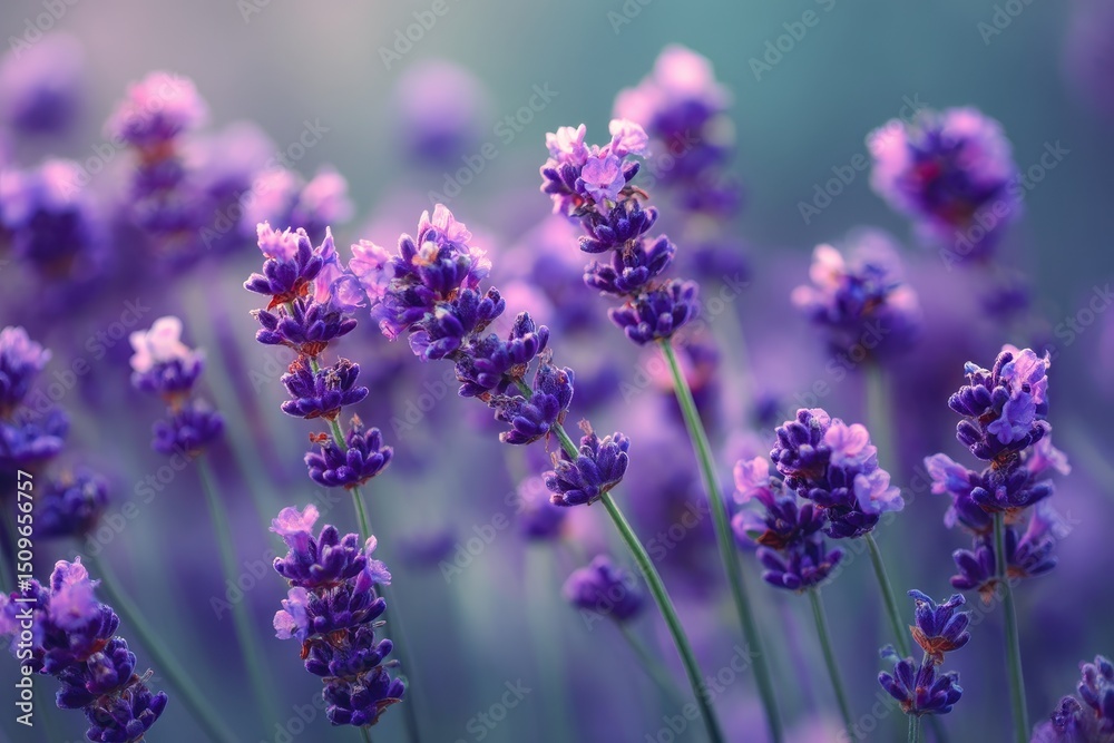 Naklejka premium Lavender Flowers in Field, Close-Up