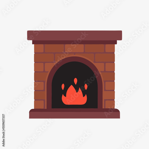 
Simple Fireplace Cartoon with Burning Fire