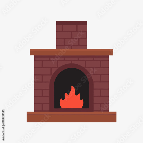 
Simple Fireplace Cartoon with Burning Fire