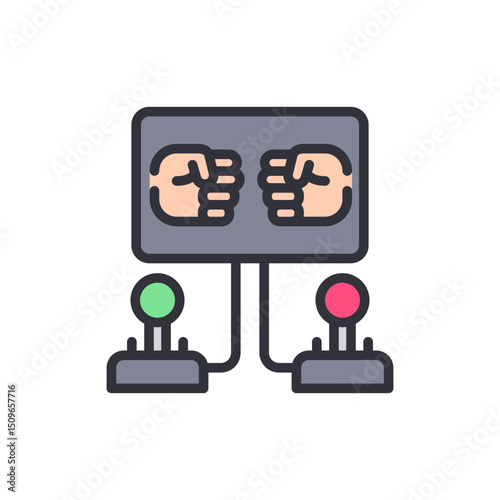 Retro Arcade Gaming Machine With Two Player Controls And Fist Iconography