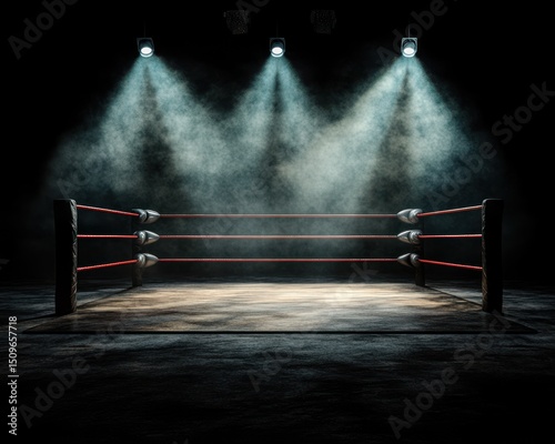 Empty boxing ring under spotlights photo