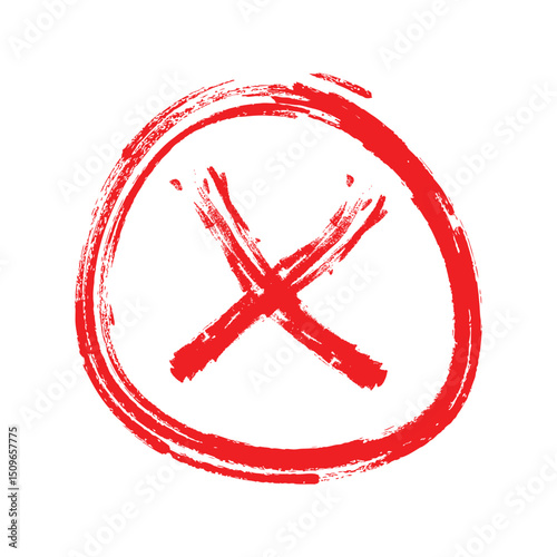 Red Brush Cross Mark in Circle