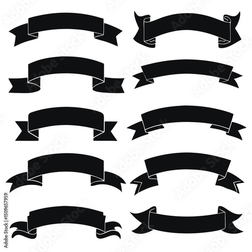 Collection of vector ribbons and banners in black silhouettes ideal for design projects