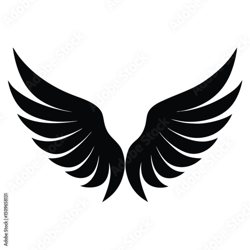 Elegant black angel wings silhouette vector design isolated on a bright white background