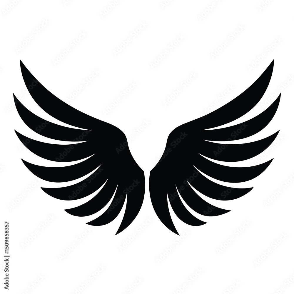 Fototapeta premium Elegant black wing silhouette depicting freedom grace and angelic imagery on white background