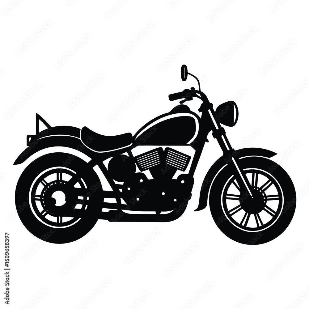 Obraz premium Bold motorcycle silhouette emblem with sleek lines, dynamic curves, and a powerful stance—perfect for biker logos, club patches, or racing team branding. 